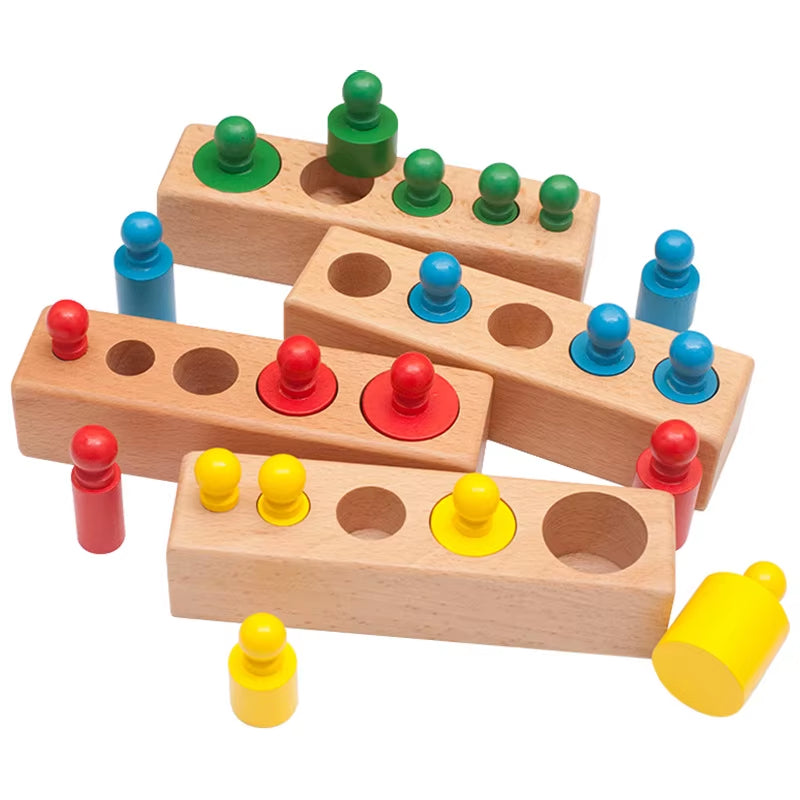 Kids Montessori Toys Colorful Socket Cylinder Set Beech Wood Multicolor Blocks Early Educational Math Teaching Toys