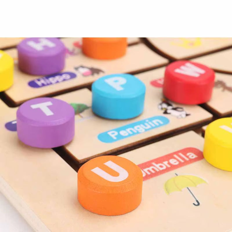 Kids Toys Montessori Wooden Toys Maze Slide Puzzle Jigsaw Board Alphabet Digital Matching Early Educational Toys for Children