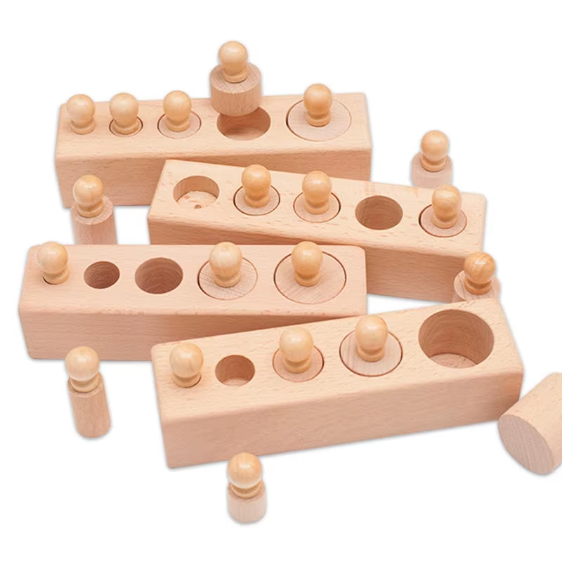 Kids Montessori Toys Colorful Socket Cylinder Set Beech Wood Multicolor Blocks Early Educational Math Teaching Toys