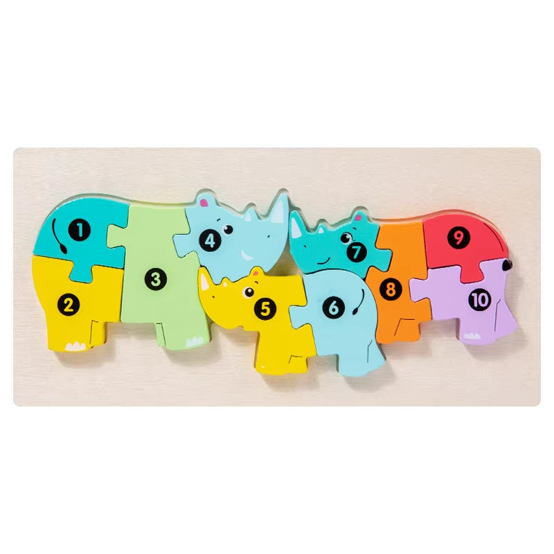 2024 Popular Funny Wooden 3D Puzzle Game Montessori Educational for Children Learning Jigsaw Wooden Animal Family Puzzle