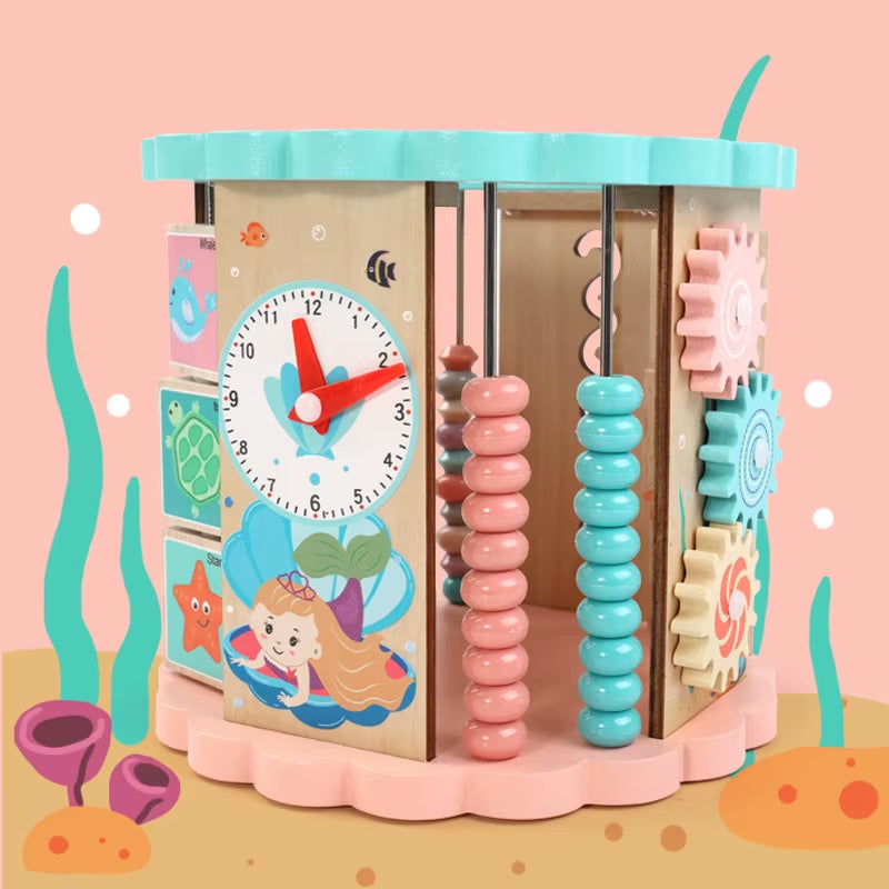 Wooden Activity Cube with Bead Maze 8-In-1 Shape Sorter Toy for Baby'S & Toddlers Multipurpose Educational Toys