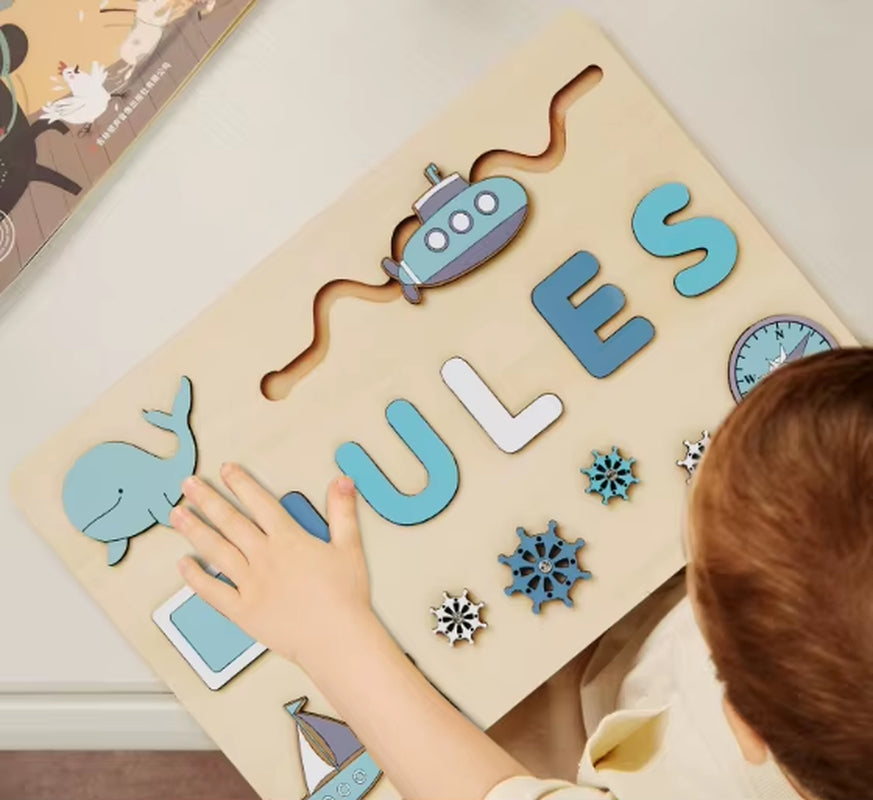 Novacross Montessori Multi-Function Busy Board Customizable First Name Jigsaw Puzzle Toy Wood Crafts Wooden Boxes Wall Signs