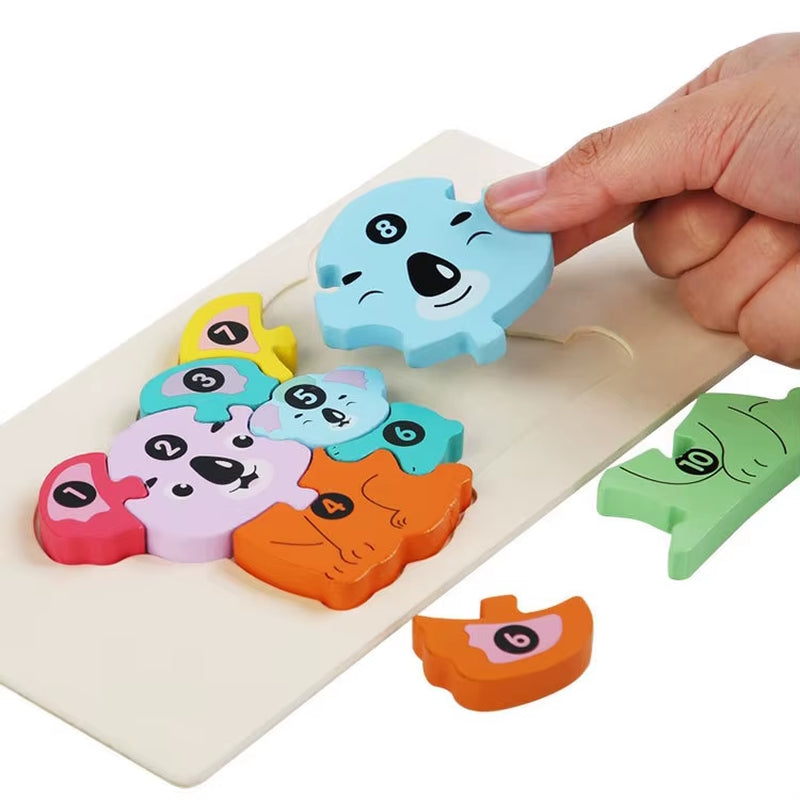 2024 Popular Funny Wooden 3D Puzzle Game Montessori Educational for Children Learning Jigsaw Wooden Animal Family Puzzle
