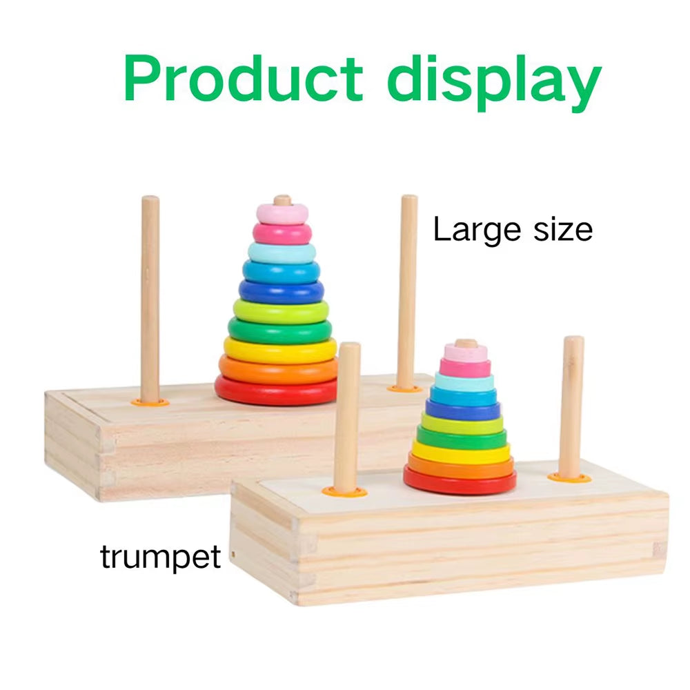 Wooden Stacked Toys Wooden Colorful Jigsaw Puzzles with Storage Box Montessori Stacking Toy Mathematics Teaching Aids