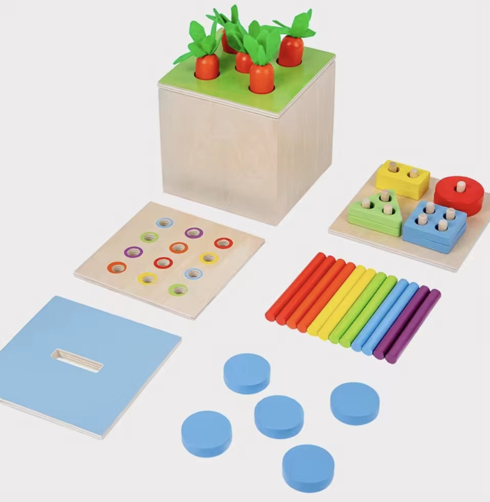 Dropshipping 4 in 1 Educational Montessori Toys Waldorf Object Coin Tissue Permanence Box Developmental Educational Wooden Toys