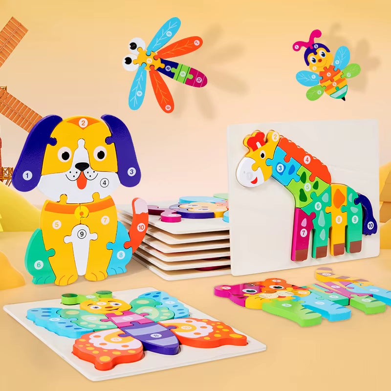 Cute Dog Wooden Puzzle Toys Animal Jigsaw Puzzles Montessori Toys Learning Educational Christmas Birthday Gifts Children Toys