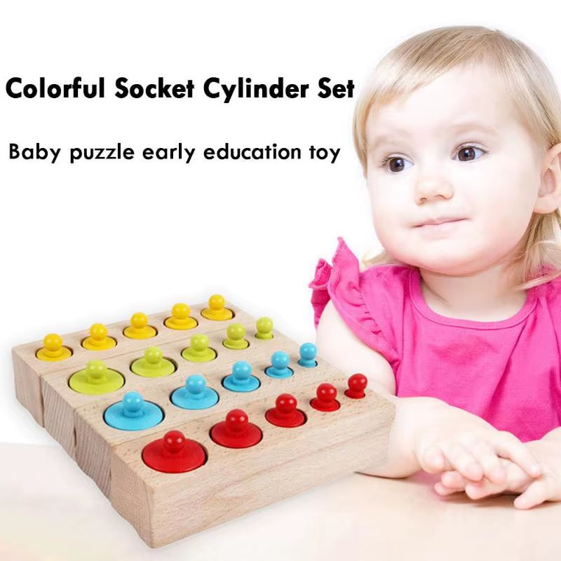 Kids Montessori Toys Colorful Socket Cylinder Set Beech Wood Multicolor Blocks Early Educational Math Teaching Toys