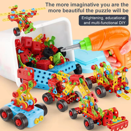 Child Screw Toys Electric Drill Tool Box Develop Creative Building Block Boys Educational Building Block Nut Assembly Toys