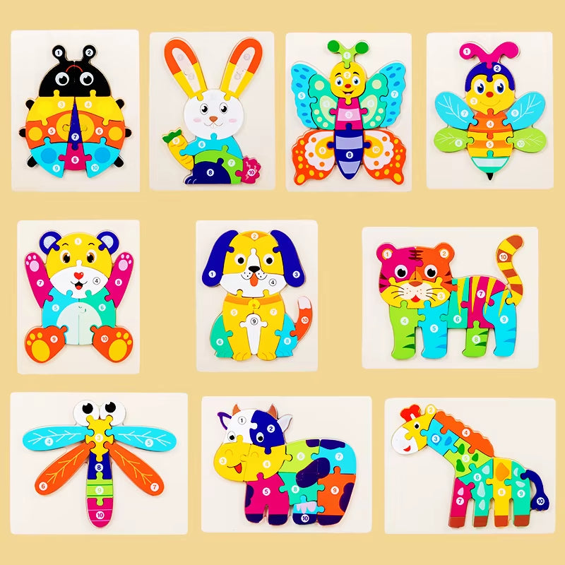 Cute Dog Wooden Puzzle Toys Animal Jigsaw Puzzles Montessori Toys Learning Educational Christmas Birthday Gifts Children Toys