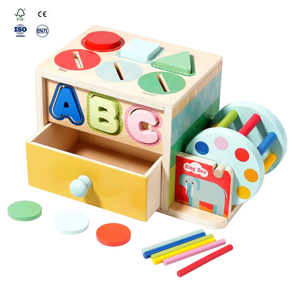 Montessori Multi-Functional Wooden Coin Box Sensory Shape Matching Toy for Early Educational Learning