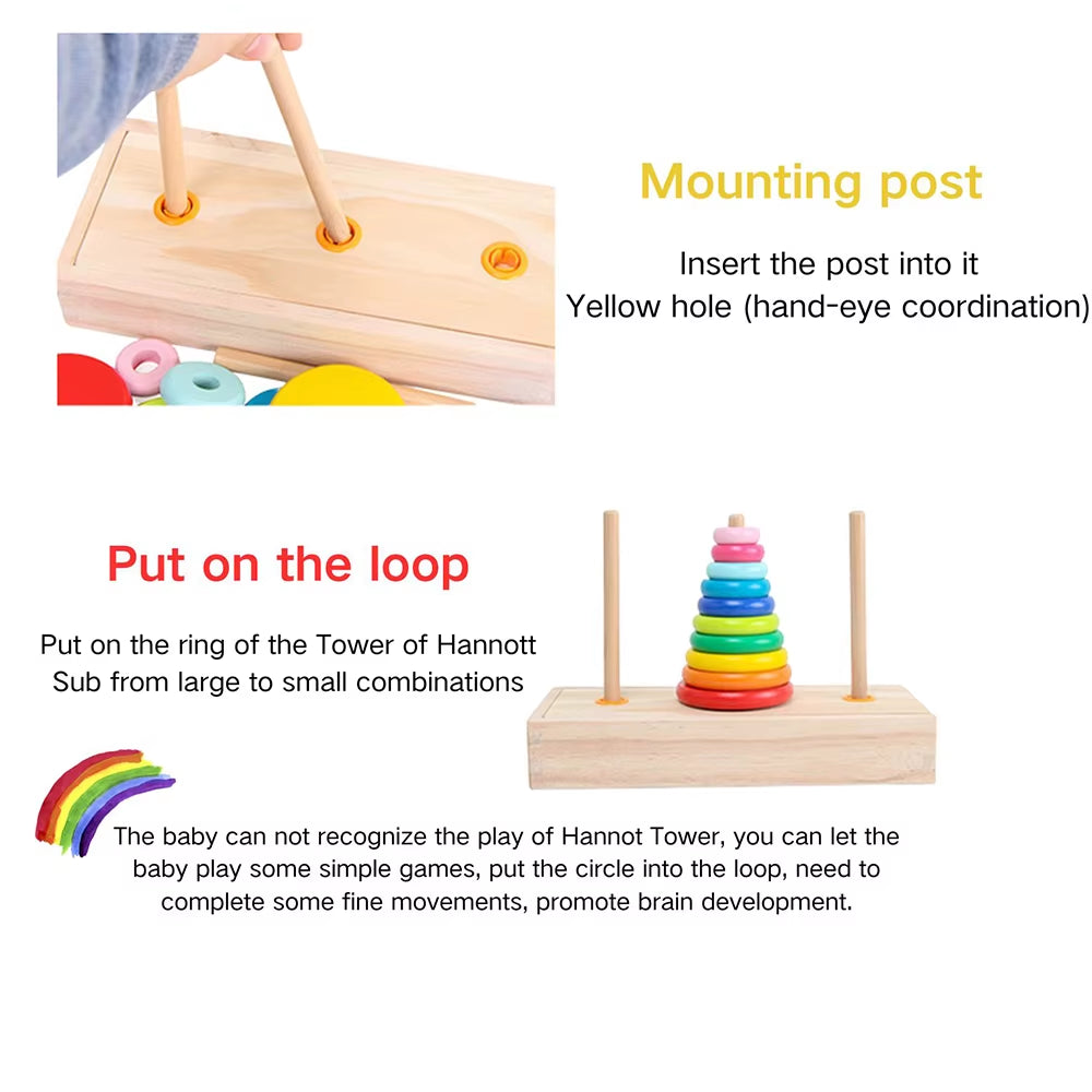 Wooden Stacked Toys Wooden Colorful Jigsaw Puzzles with Storage Box Montessori Stacking Toy Mathematics Teaching Aids