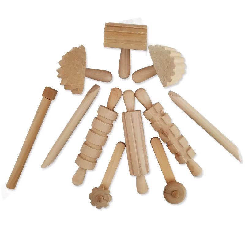 Etsy Reggio 12Pcs All-In-One Playdough/Slime Cutter Wooden Play Dough Kit Tools Montessori Playdough Stamp Toy Set