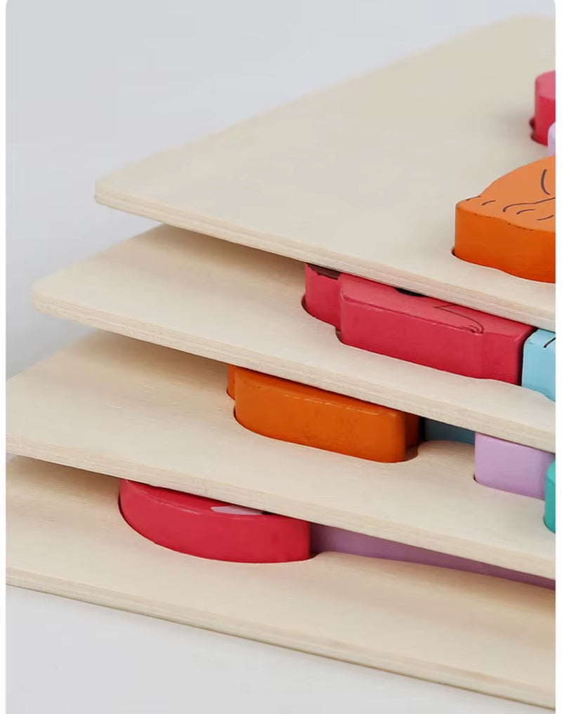 2024 Popular Funny Wooden 3D Puzzle Game Montessori Educational for Children Learning Jigsaw Wooden Animal Family Puzzle