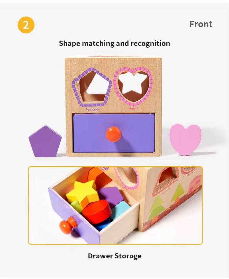 Montessori Multi-Functional Wooden Coin Box Sensory Shape Matching Toy for Early Educational Learning