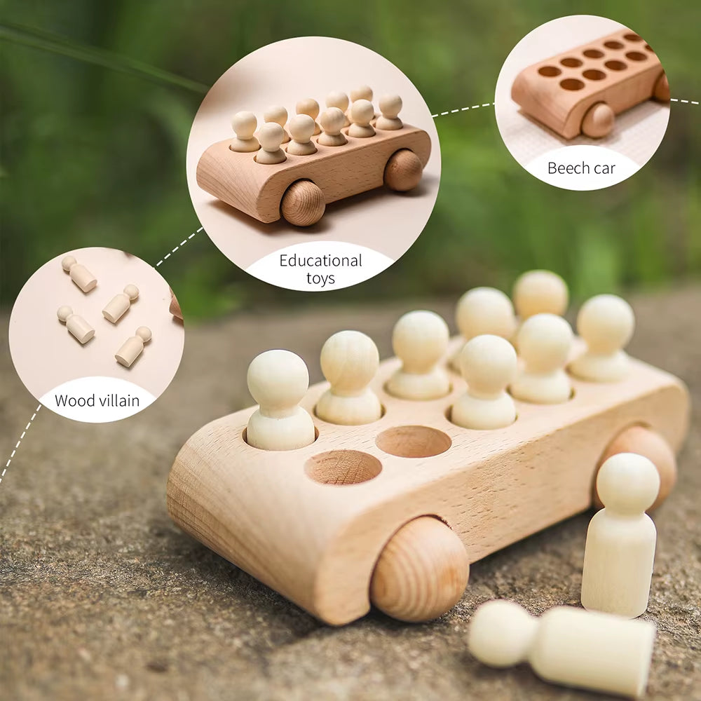 Wooden Toys Children'S Educational Stacked Villains Toy Car Montessori Teaching AIDS Non-Toxic Toy Rope Car