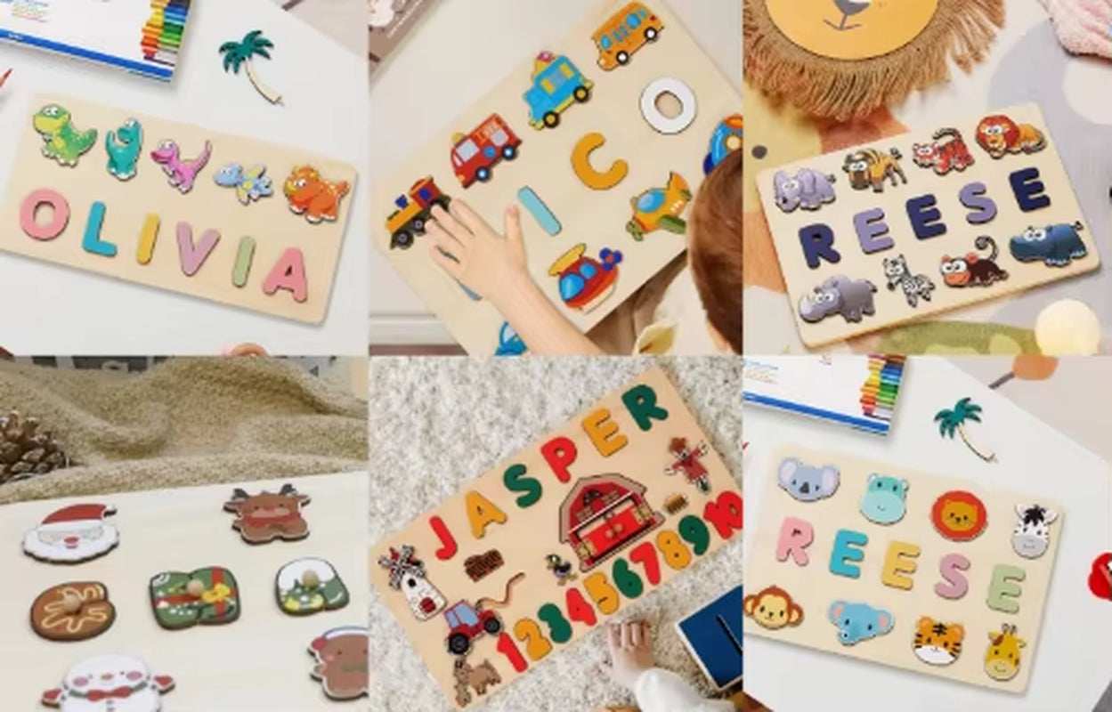 Novacross Montessori Multi-Function Busy Board Customizable First Name Jigsaw Puzzle Toy Wood Crafts Wooden Boxes Wall Signs
