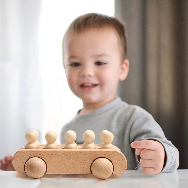 Wooden Toys Children'S Educational Stacked Villains Toy Car Montessori Teaching AIDS Non-Toxic Toy Rope Car